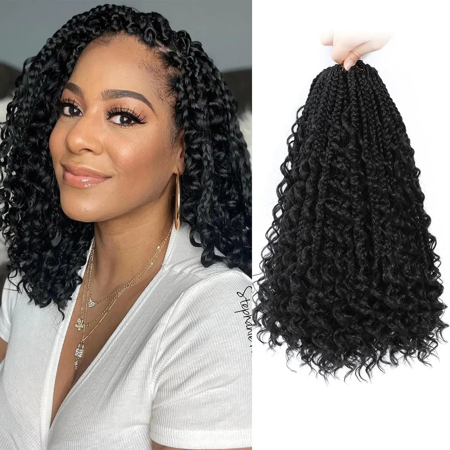 Curly Goddess Box Braids - Crochet Synthetic Hair, 1pc & 8pcs/ Various Colors Available