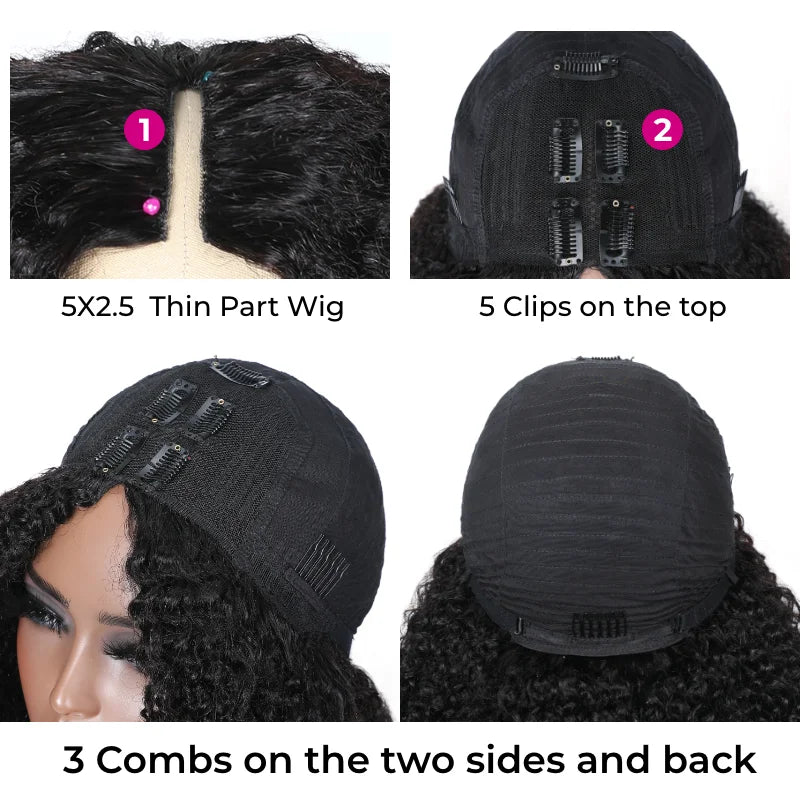 Kinky Curly V Part Human Hair Wig