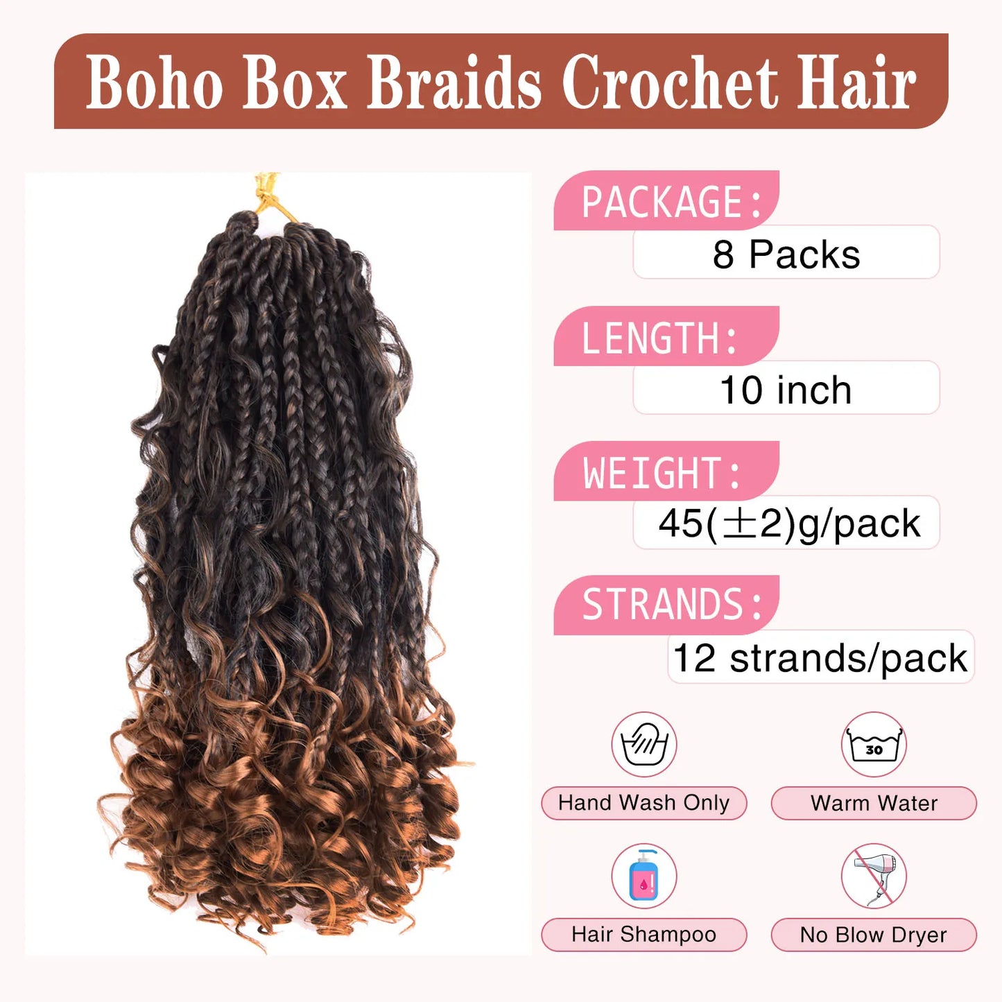 Curly Goddess Box Braids - Crochet Synthetic Hair, 1pc & 8pcs/ Various Colors Available
