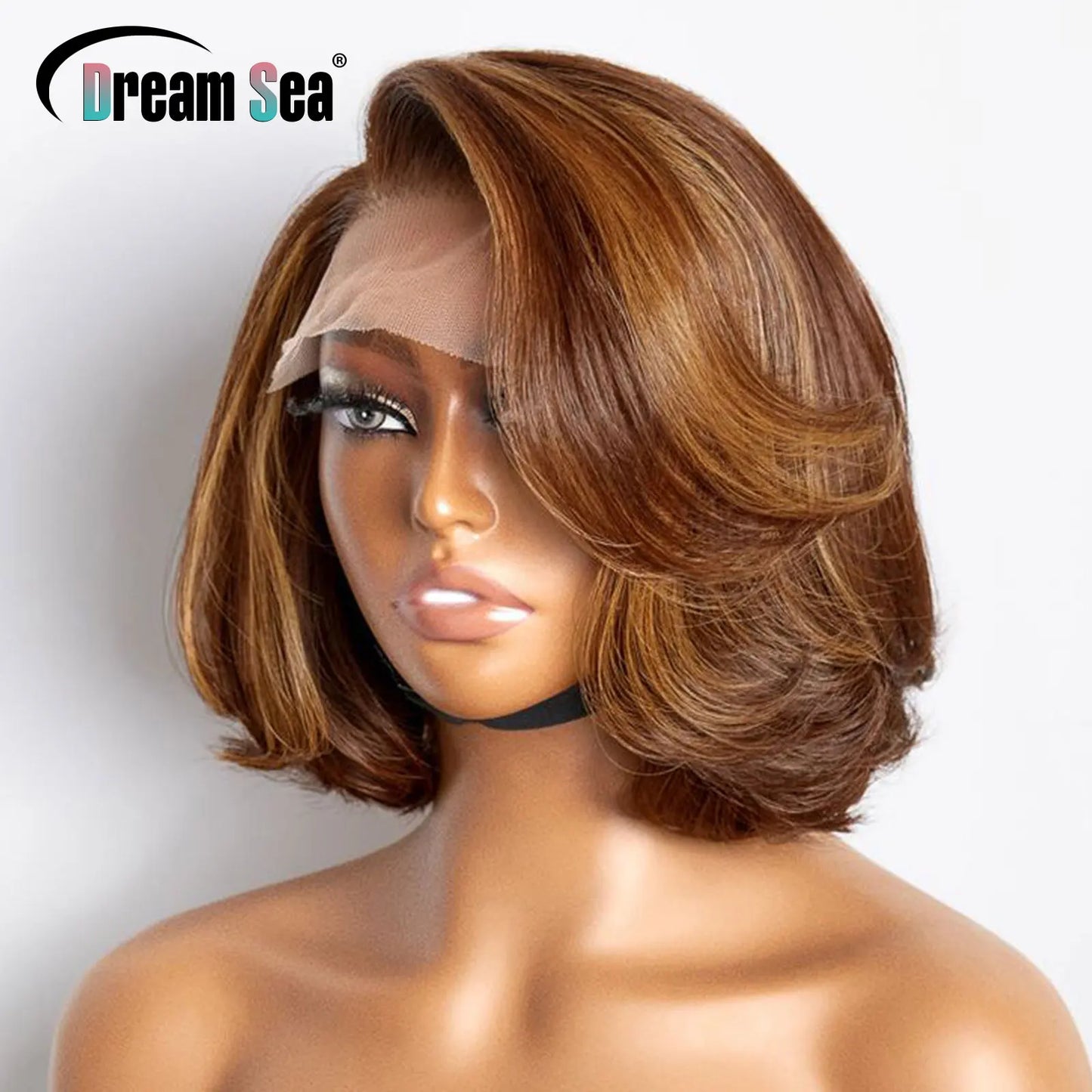 Short Pixie Cut Bob Lace Front Wig -  Blonde Highlight & Natural Colors Available