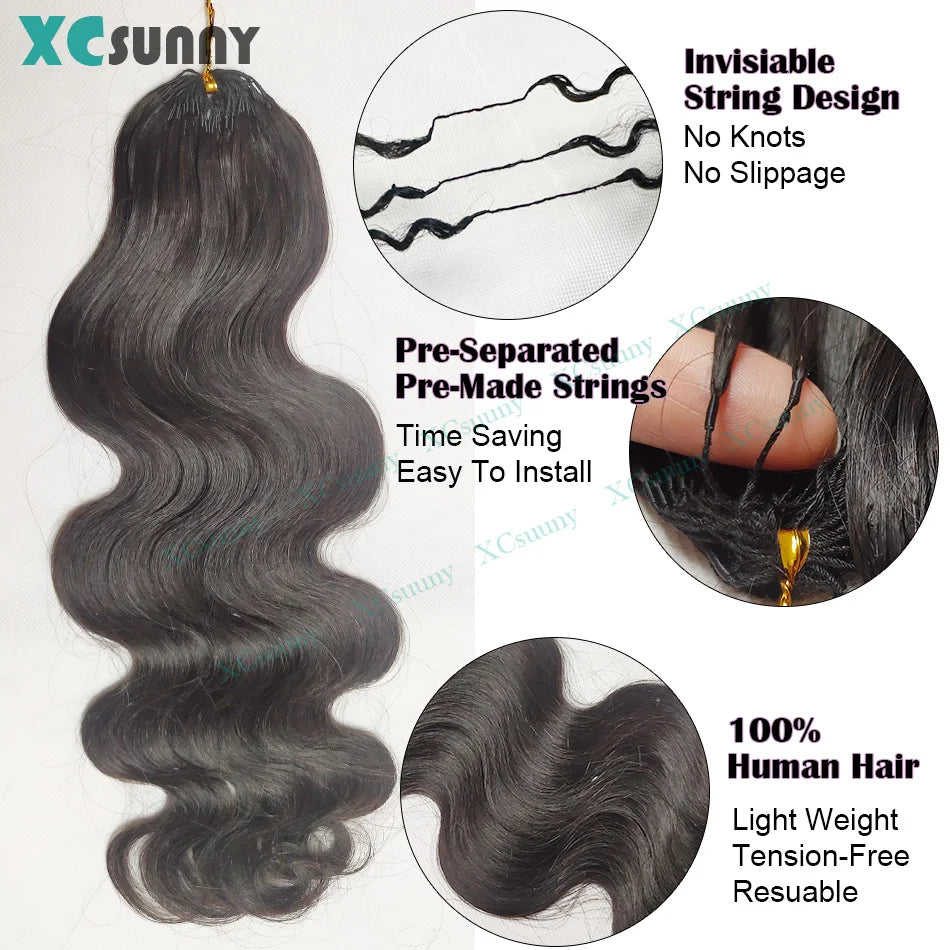 Body Wave Crochet Human Hair Knotless Invisible Crochet Extensions With String In The Middle