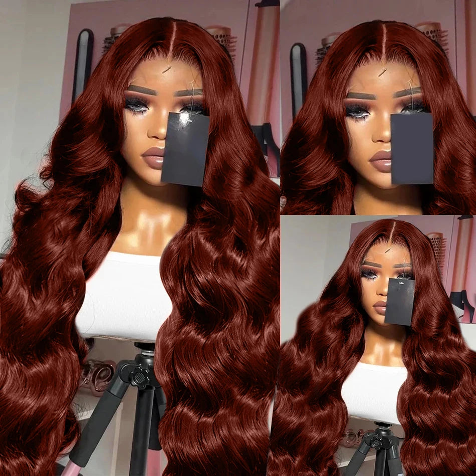 Reddish Brown Body Wave - Pre Plucked HD Frontal Lace Human Hair Wig