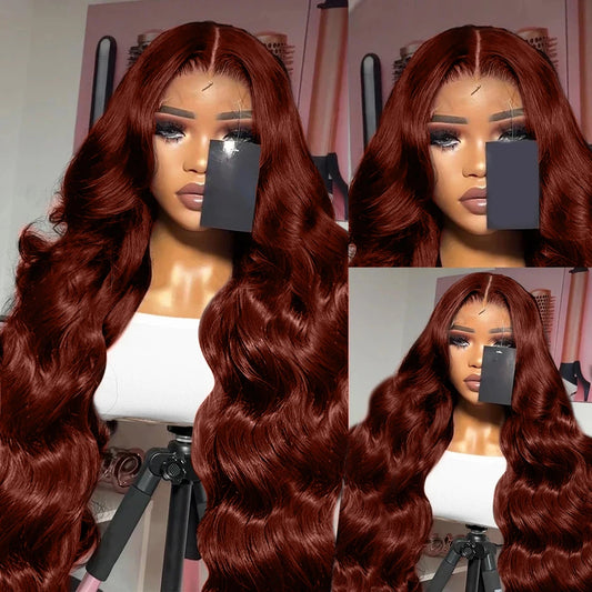 Reddish Brown Body Wave - Pre Plucked HD Frontal Lace Human Hair Wig
