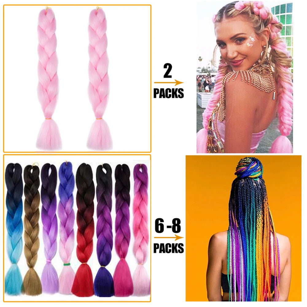24" Synthetic Yaki Jumbo Braiding Hair - Various Colors Available