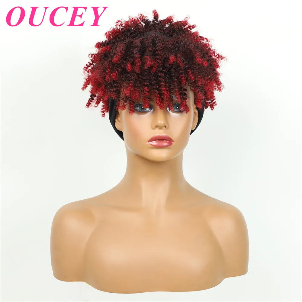Headband Kinky Curly Synthetic Wigs with Bangs - Various Headband and Hair Colors Available