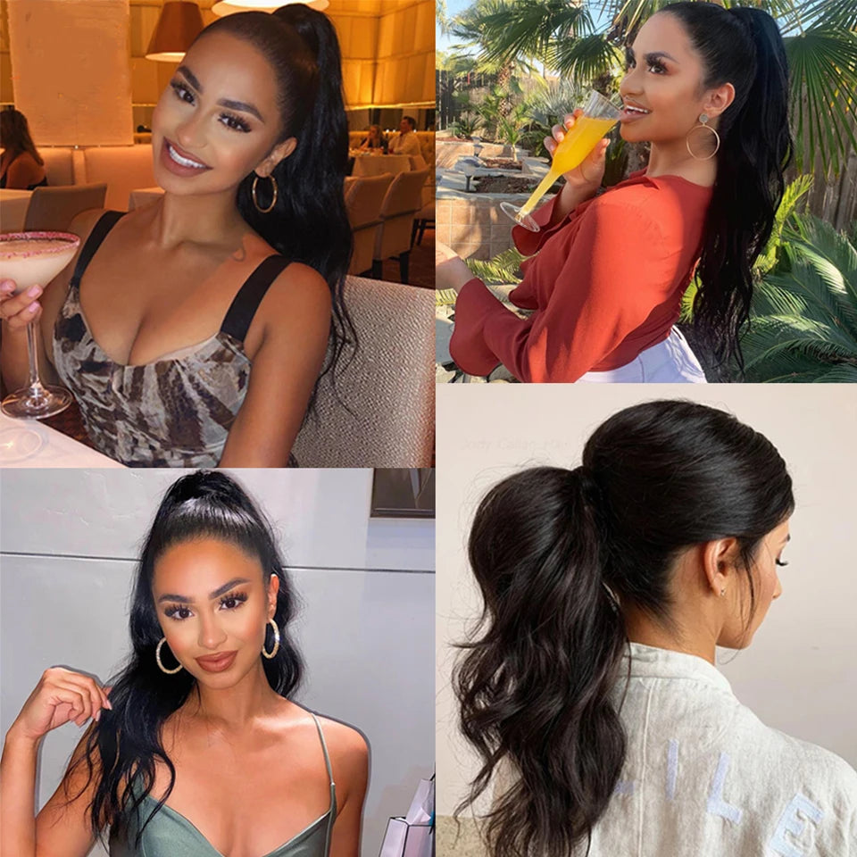 Body Wave Brazilian Remy Drawstring Clip In Human Hair Ponytail, 8-26 Inches Available