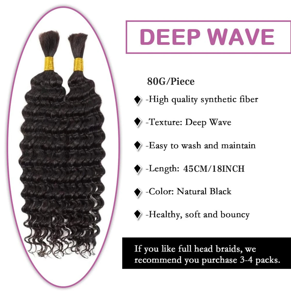 Synthetic Deep Wave Boho Braiding Hair - Various Colors Available