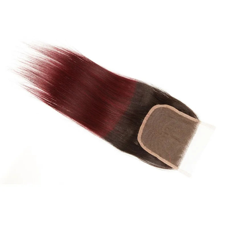 1B/99J (Natural & Burgundy Colors) 4X4 Lace Closure Raw Remy Human Hair With Baby Hair