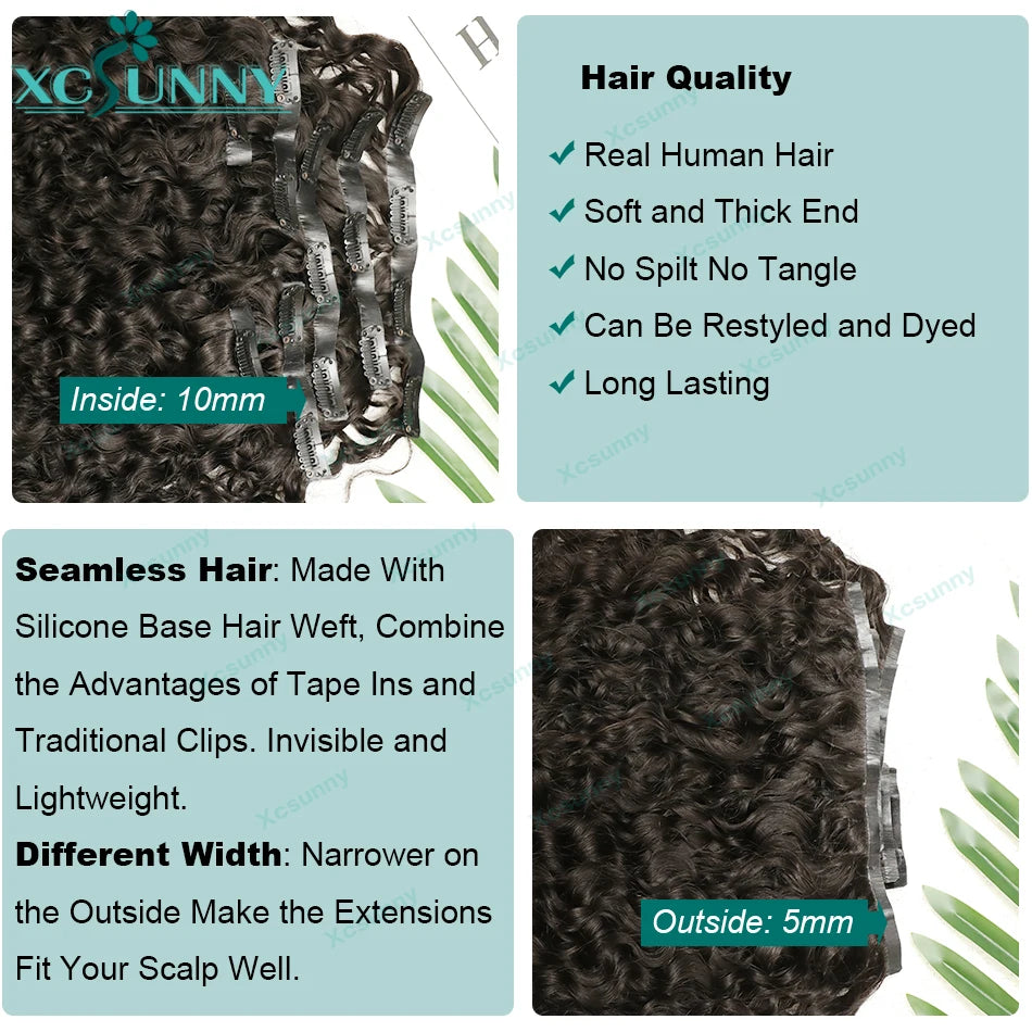 Burmese PU Invisible Seamless Human Hair Clip Ins