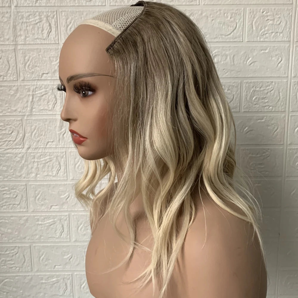 Omber Blonde u Part Human Hair Wig U Shape Wigs Human Hair With Clips Breathable Real Hair Wig For White Woman