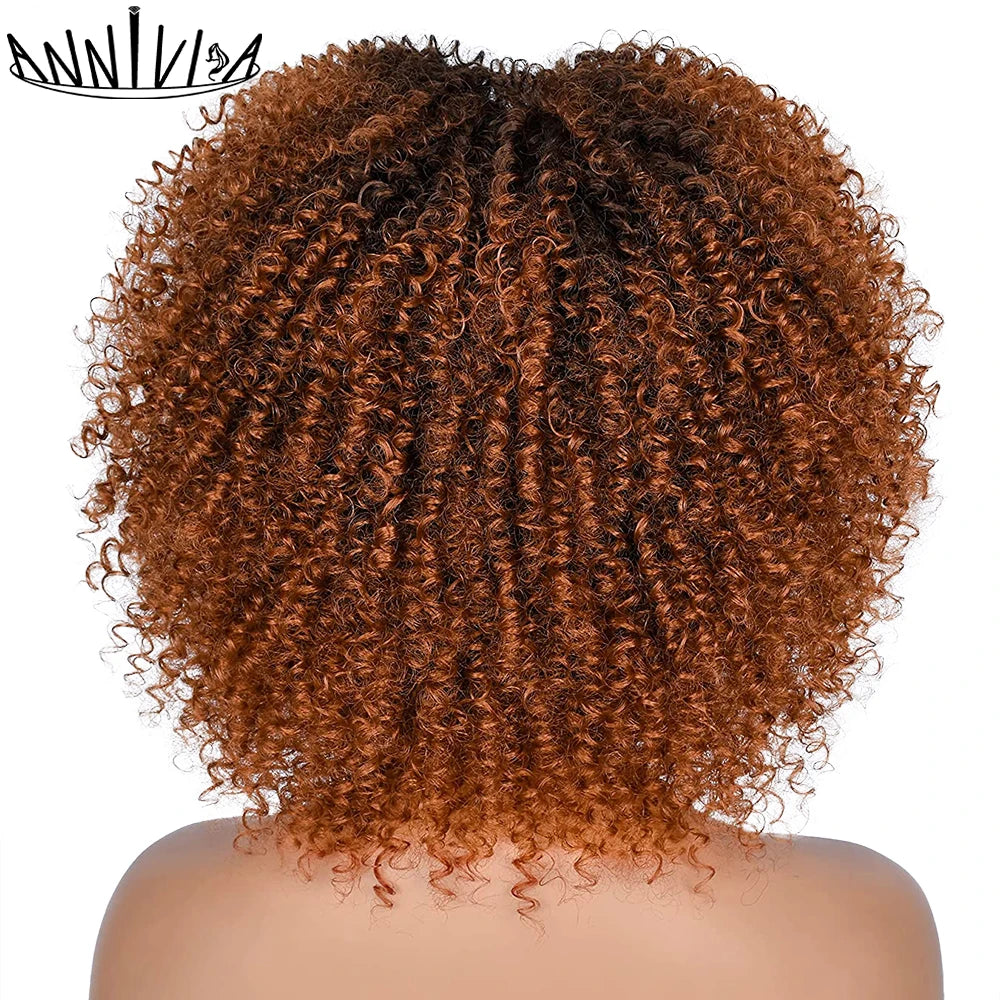 Short Kinky Curly With Bangs Synthetic Wigs - Various Colors Available