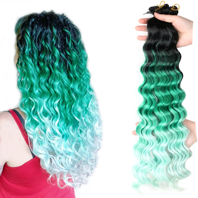 Ombre Deep Water Wave Bulk Crochet Synthetic Hair - Various Colors Available