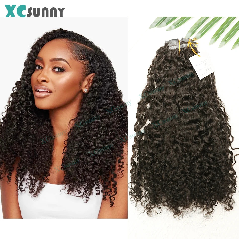 Kinky Curly Human Hair PU Seamless Clip Ins