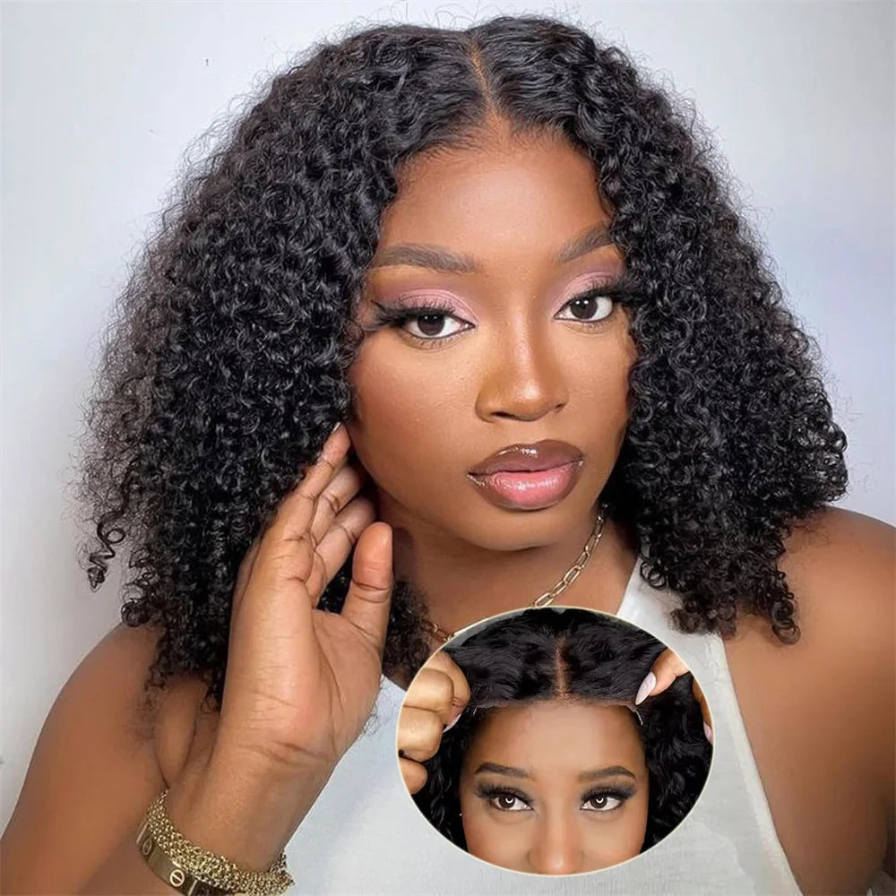 Kinky Curly Bob - Glueless Pre-plucked Lace Human Hair Ready To Go Wig