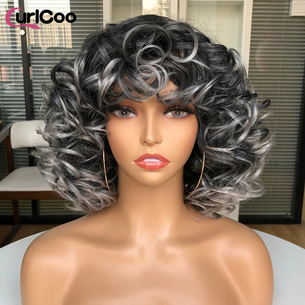 Big Bouncy Fluffy Curly Synthetic Wigs With Bangs - Various Colors Available