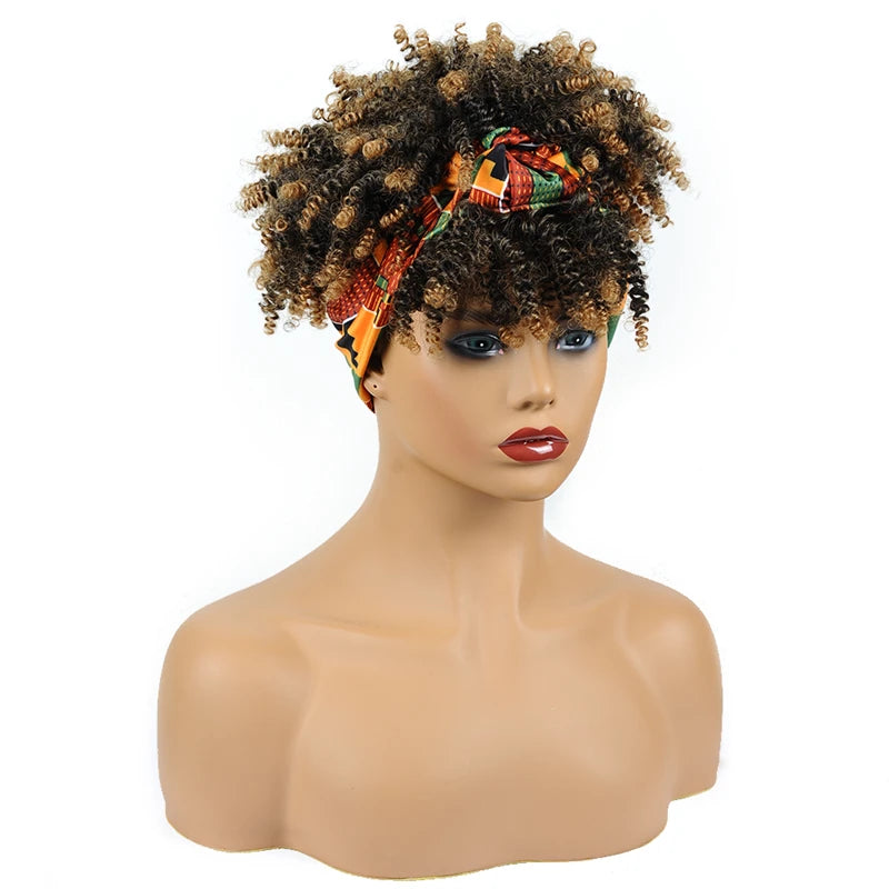Synthetic Short Kinky Curly Headband Wigs - Various Colors Available
