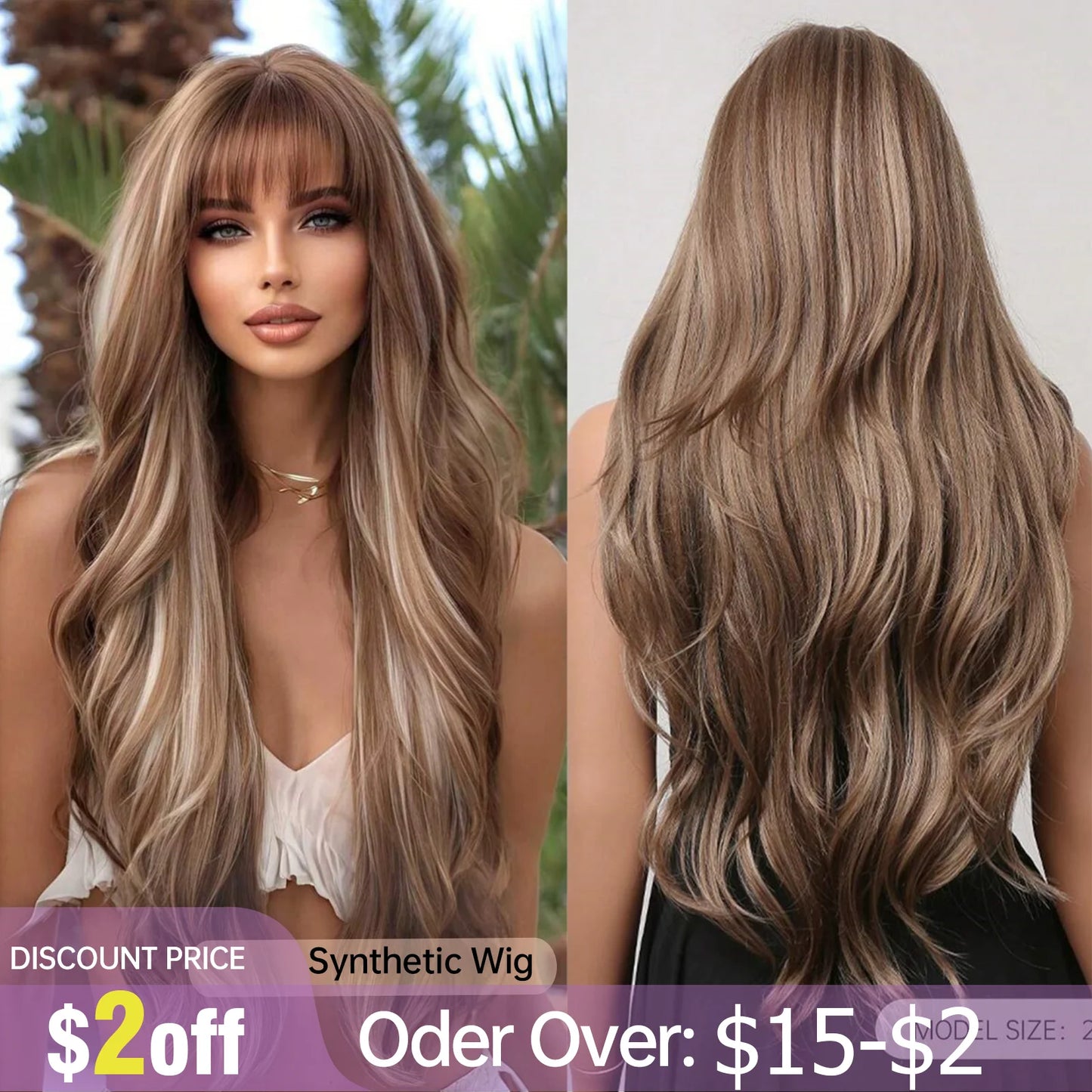 Long Curly Wavy Heat Resistant Synthetic Wigs With Bangs - Various Colors Available