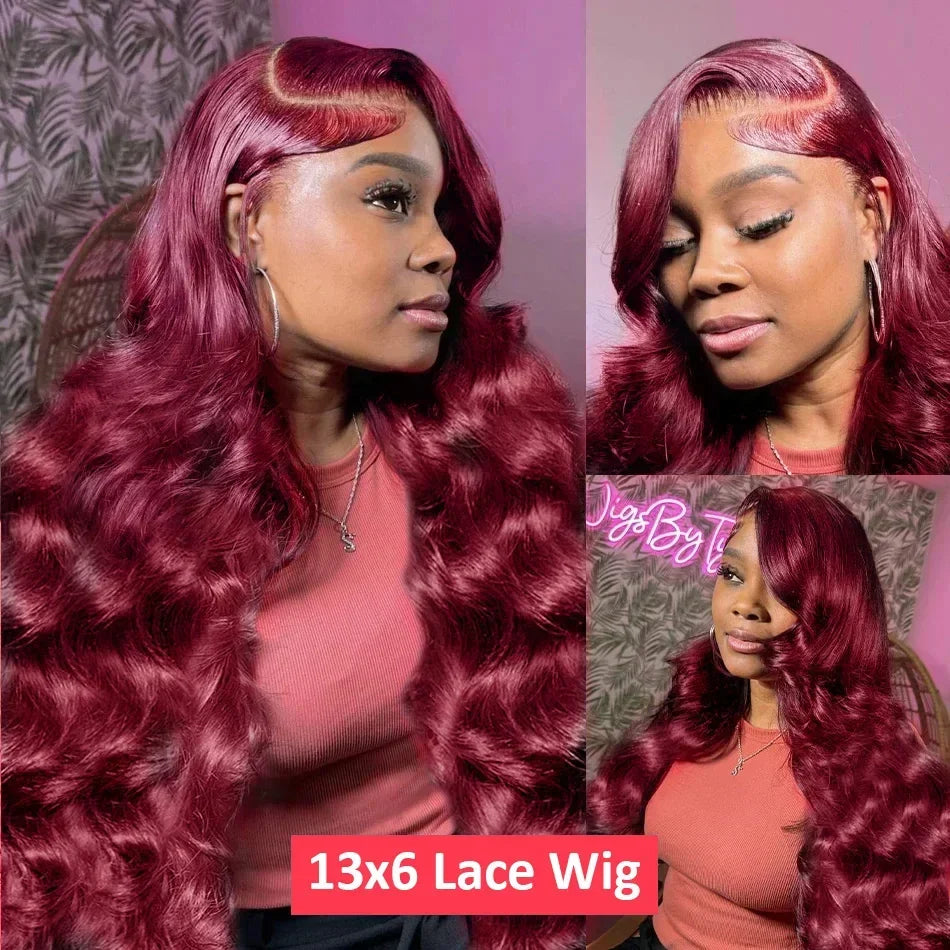 Burgundy Body Wave - Transparent HD Frontal Lace Human Hair Wig