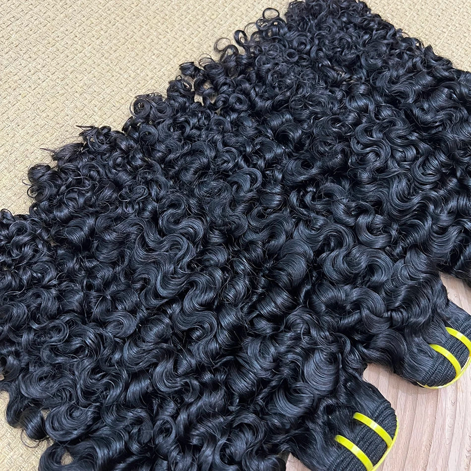 Burmese Curly Human Hair Bundles #1B Natural Raw Virgin Hair Weave