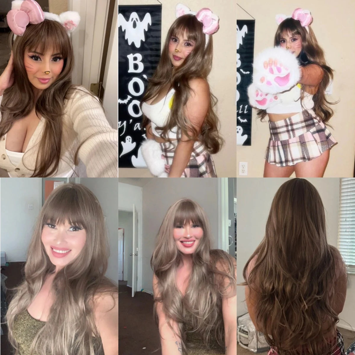 Long Curly Wavy Heat Resistant Synthetic Wigs With Bangs - Various Colors Available
