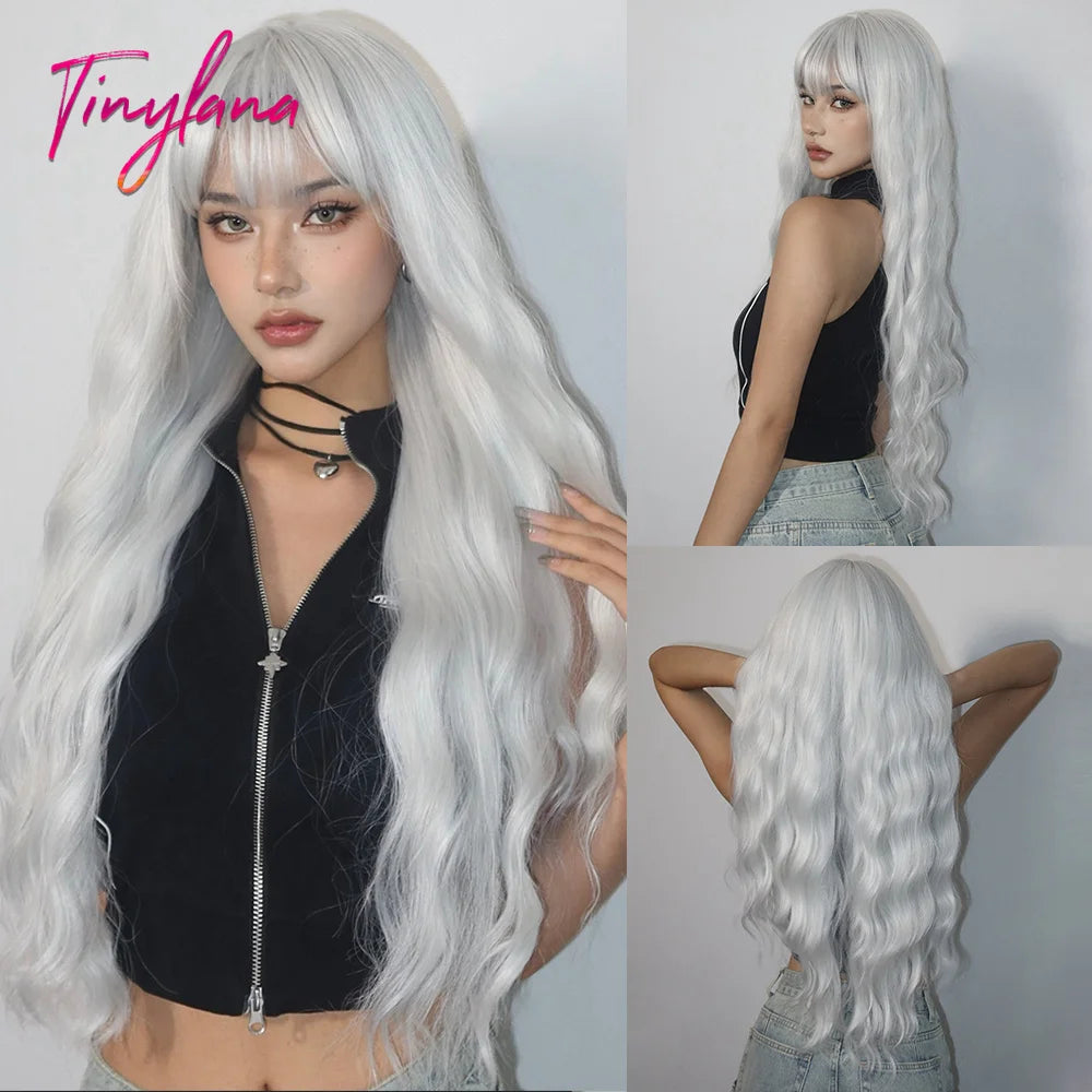Long Curly Wavy Synthetic Wigs with Bangs