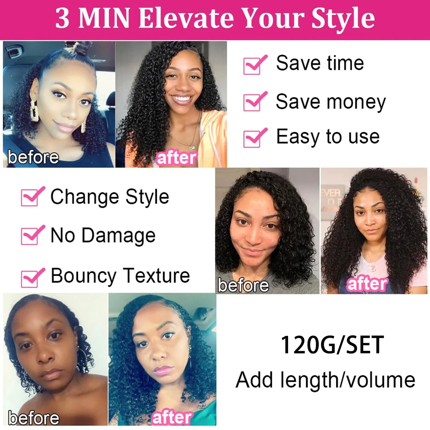 Brazilian Deep Wave 100% Human Hair Clip Ins Natural Black Color