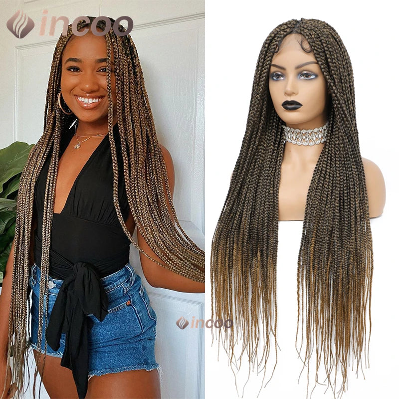 36" Full Lace Front Synthetic Box Braided Knotless Wigs - Various Colors Available