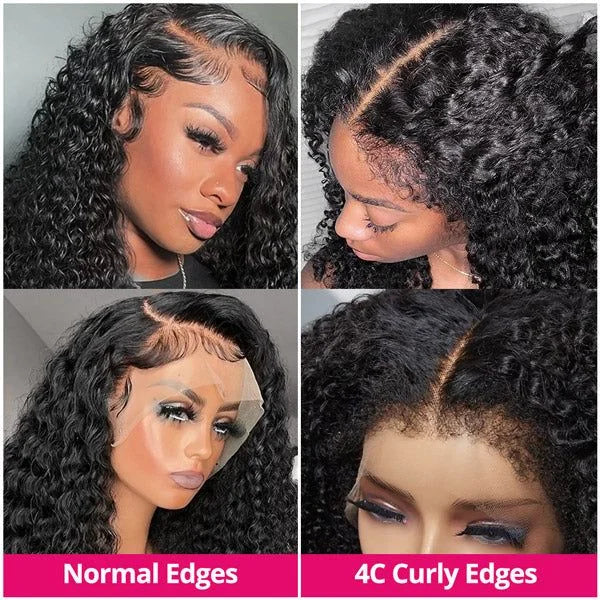 Kinky Deep Wave Curly HD Frontal 4C Edges Human Hair Wig