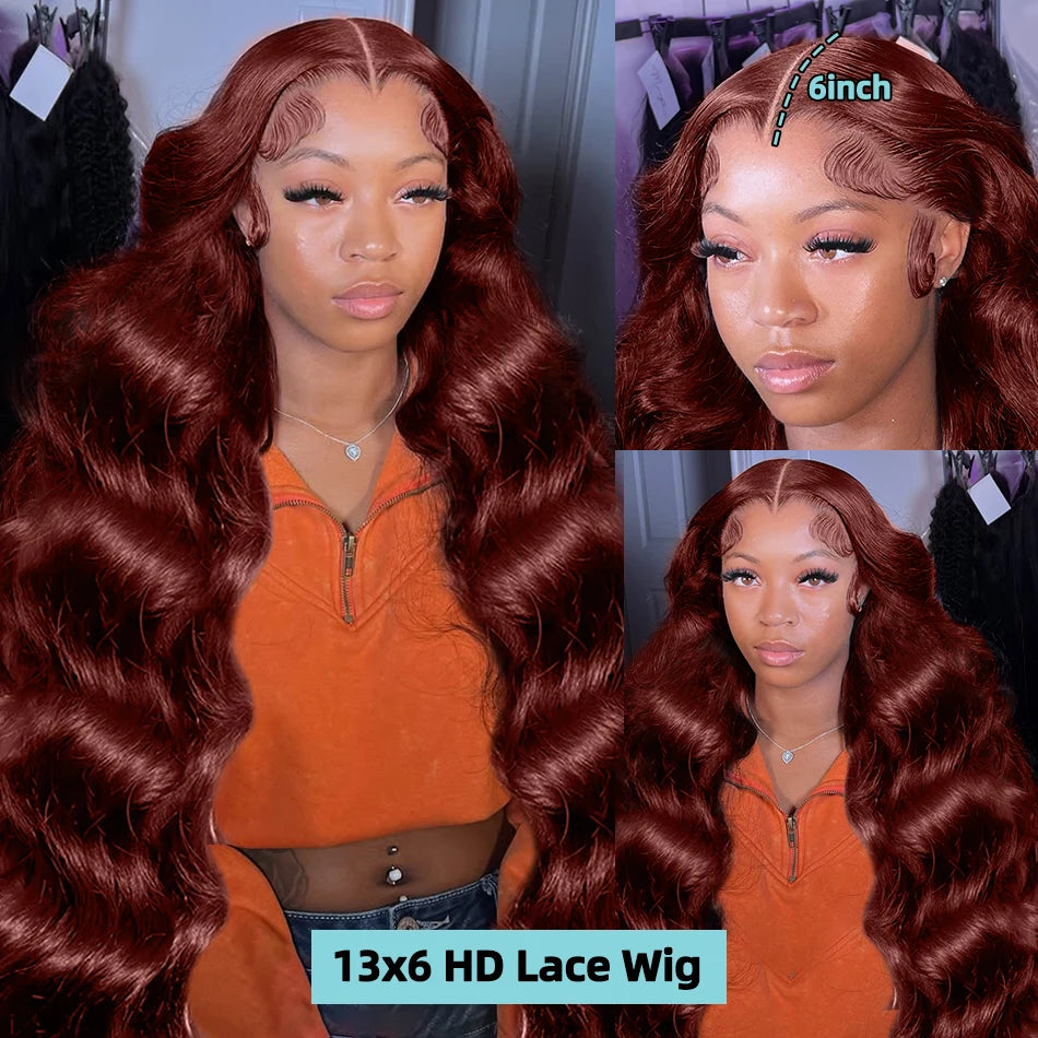 Reddish Brown Body Wave - Pre Plucked HD Frontal Lace Human Hair Wig