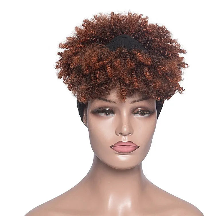 Headband Kinky Curly Synthetic Wigs with Bangs - Various Headband and Hair Colors Available