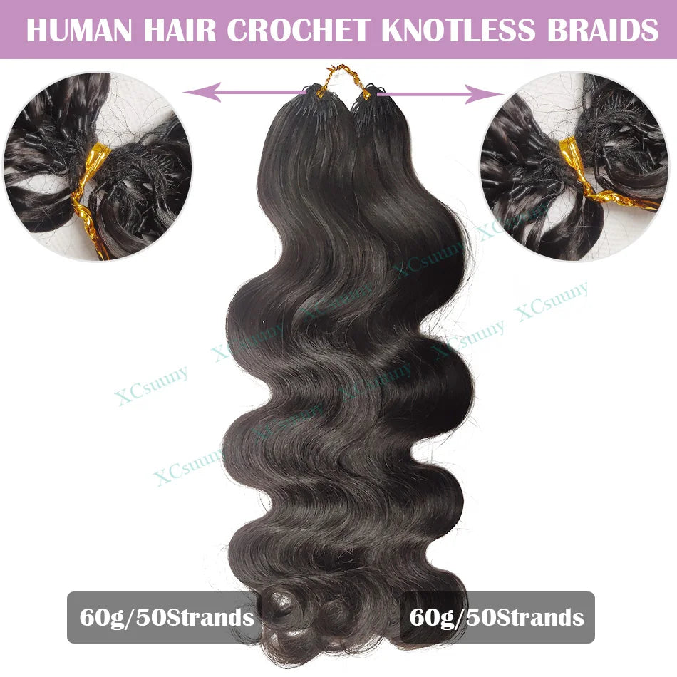 Body Wave Crochet Human Hair Knotless Invisible Crochet Extensions With String In The Middle