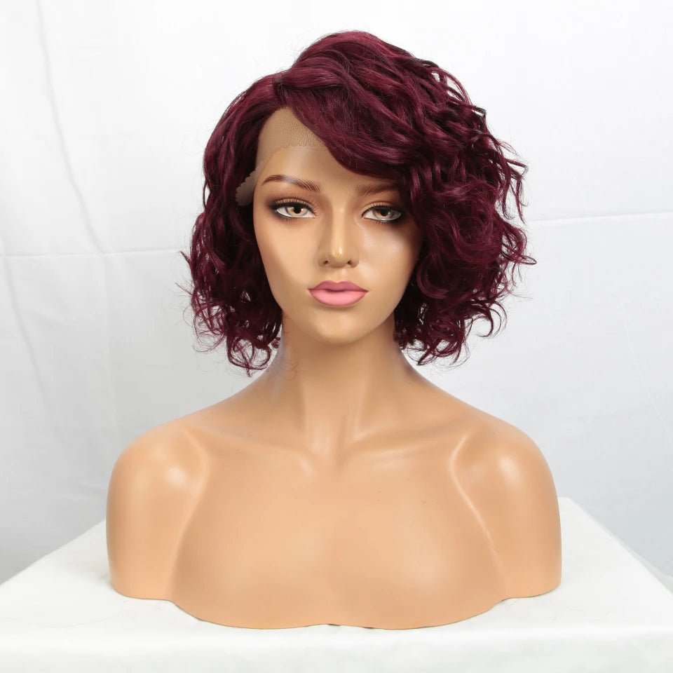 Short Curly Wave Bob Transparent Lace Front Human Hair Wigs - Various Colors Available