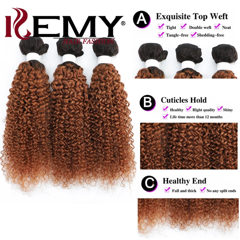 Brazilian Kinky Curly Human Hair Bundles - Various Ombre Brown Colors