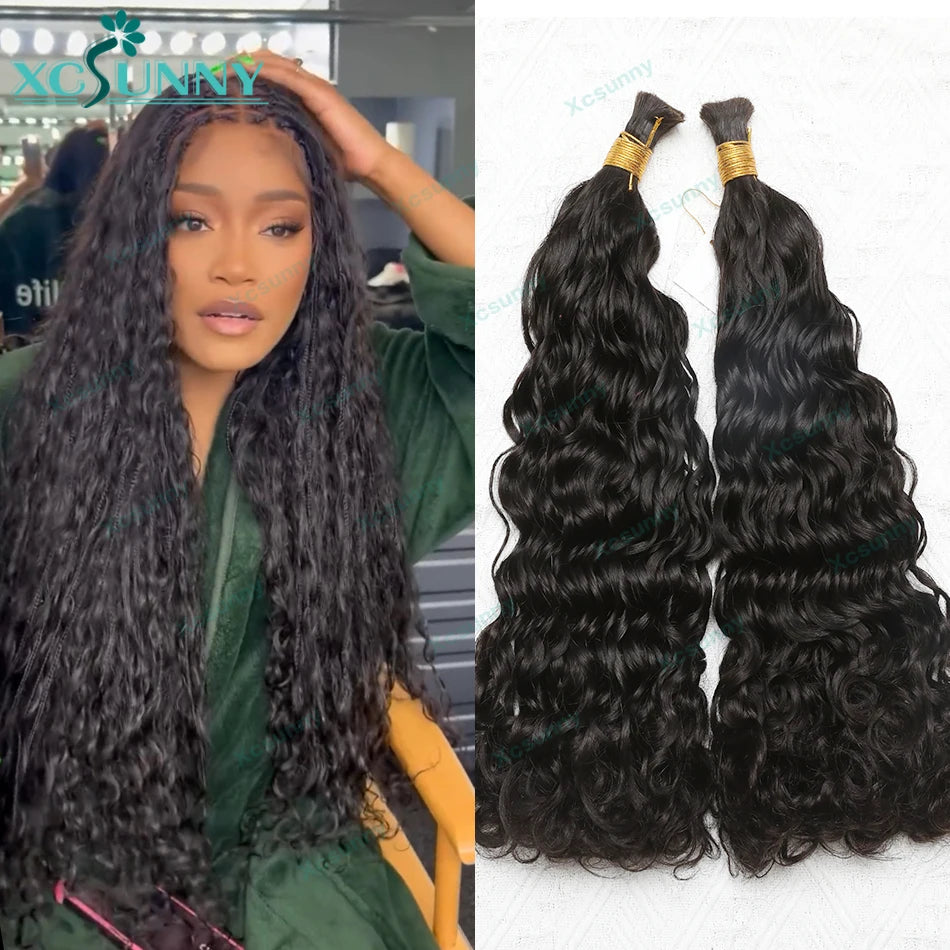 Water Wave Human Hair Braiding Bundles No Weft