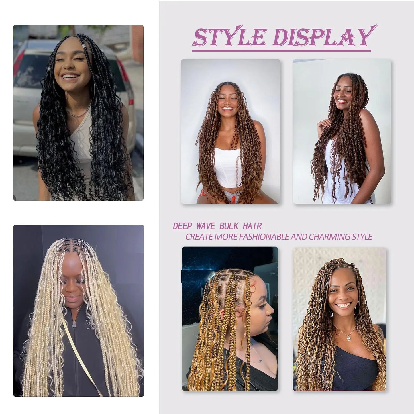 Synthetic Deep Wave Boho Braiding Hair - Various Colors Available