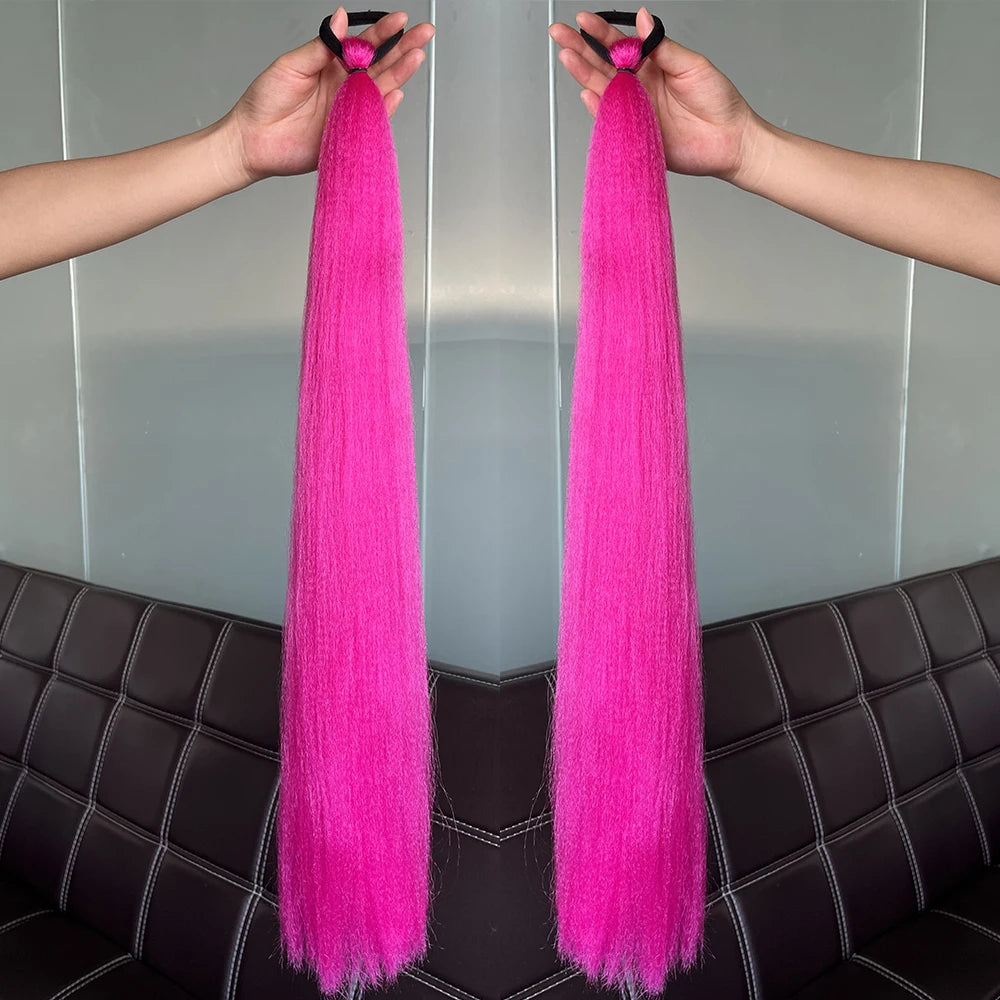 Synthetic Colorful 2Pcs Long Straight Ponytail Hairpiece with Rubber Band