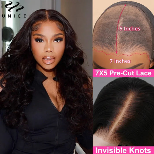 Body Wave Bye Bye Knots - Pre Bleached Knots Pre Cut Glueless Human Hair Ready To Wear Wig