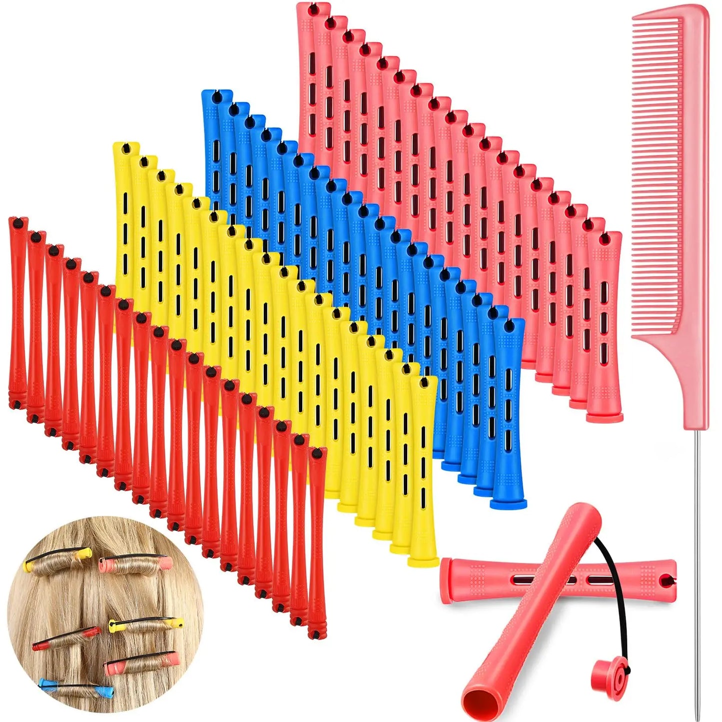 72 Pieces Hair Perm Rods Set Short Plastic Perming Rod Cold Wave Rods 6 Sizes Hair Curling Rollers With 1 Piece Steel Hair Comb