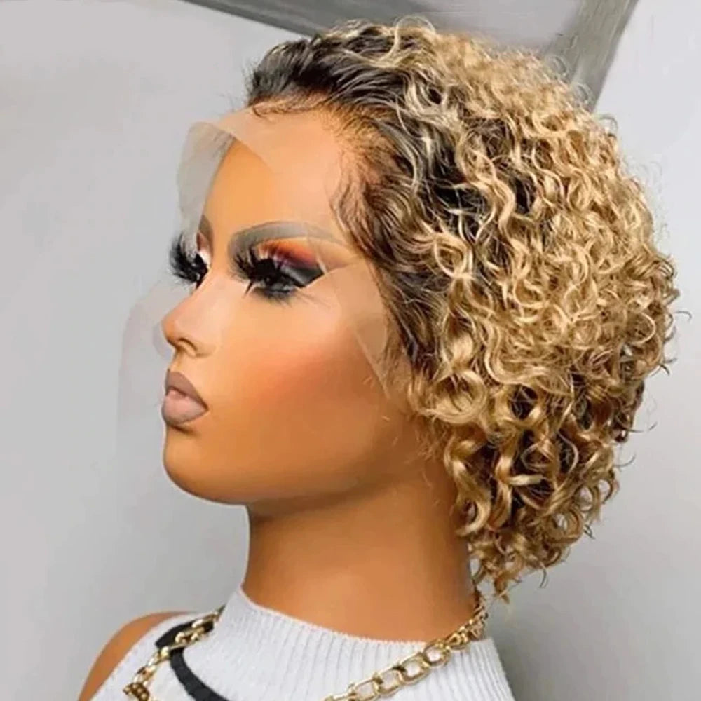 Pixie Cut Spring Curl - Lace Frontal Human Hair Wig - Various Colors Available