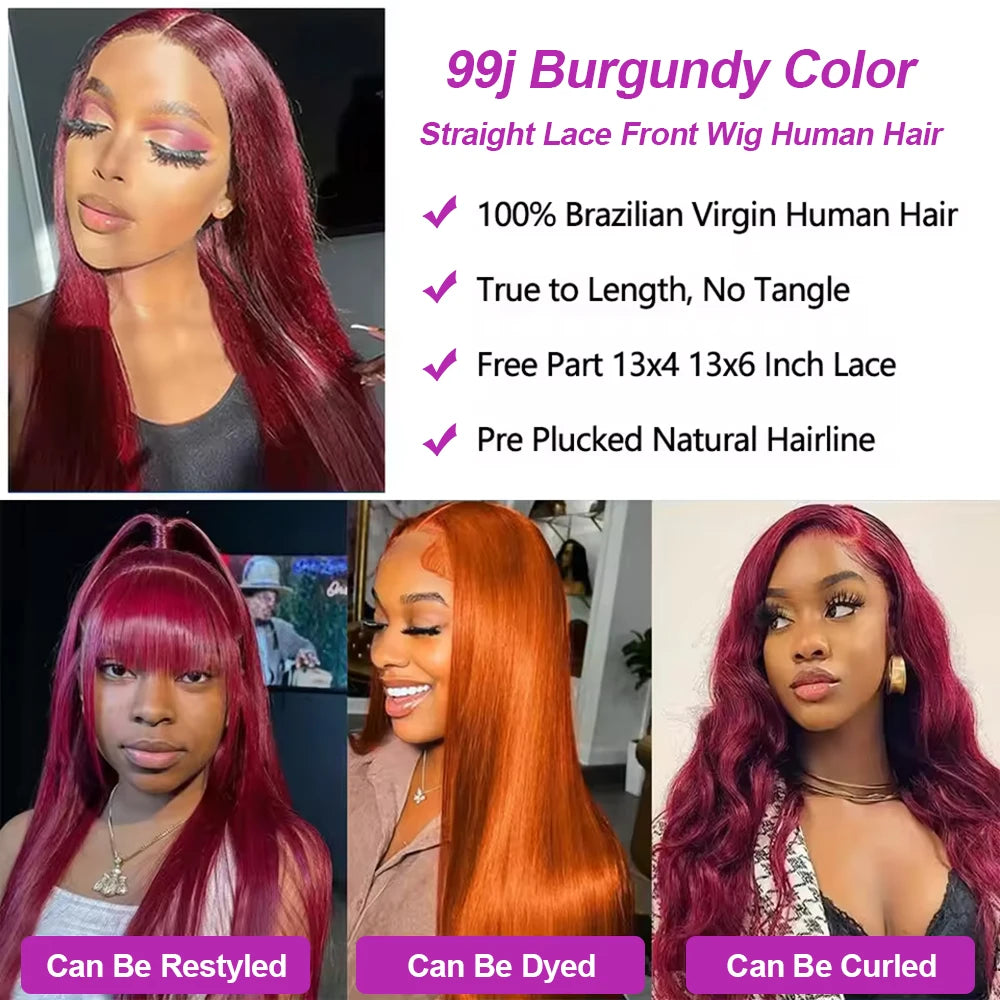 Straight Glueless Burgundy Lace Frontal Ready To Wear - Human Hair