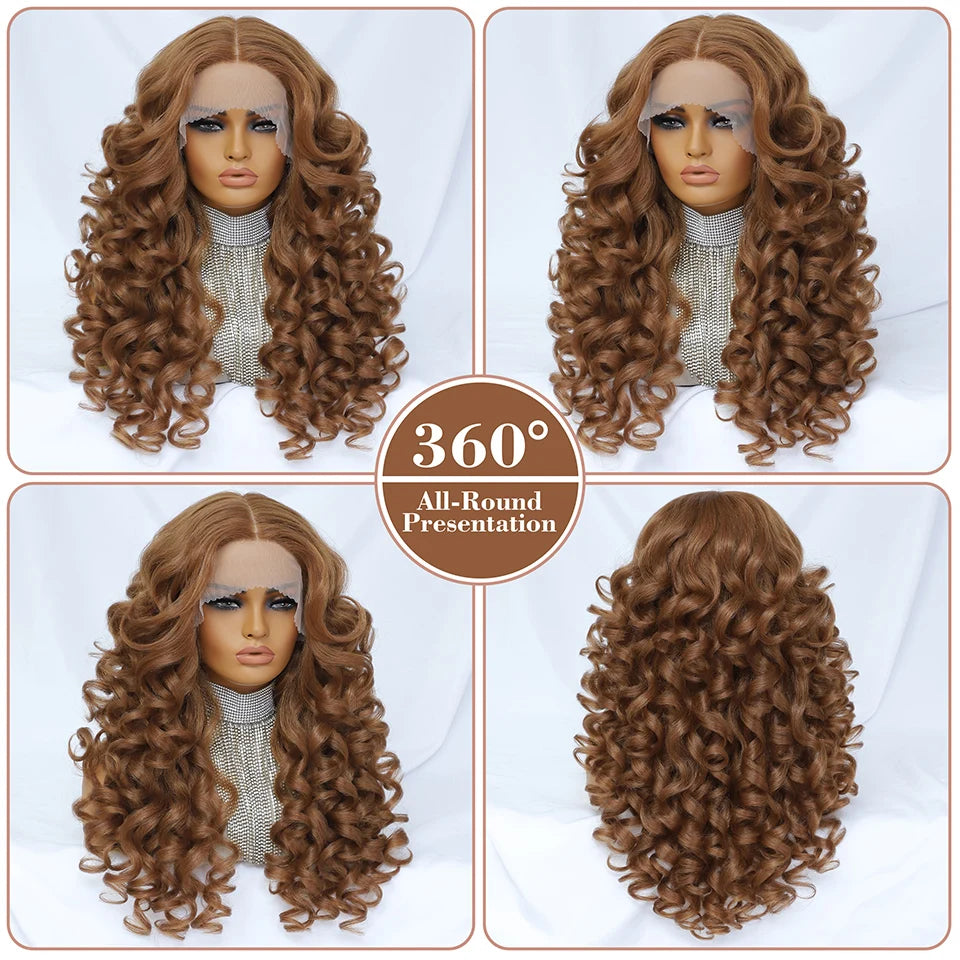 Black Brown Curly Synthetic Lace Front Wigs - Various Colors Available