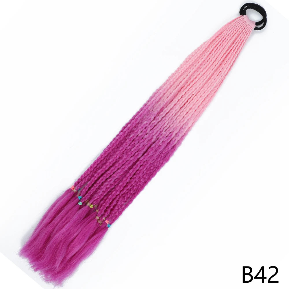 Synthetic Gradient Color Braided Ponytails With Elastic Band