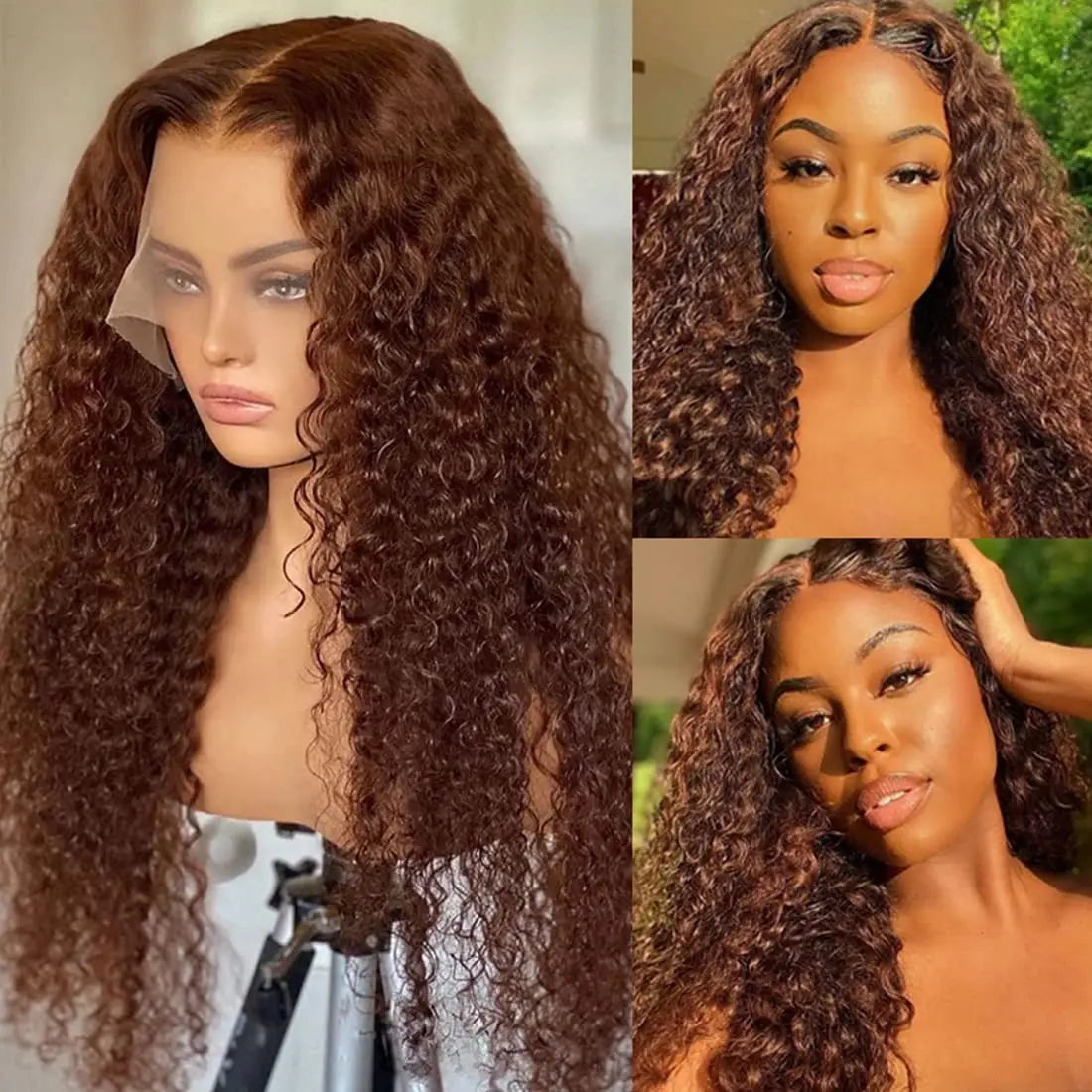 Chocolate Brown Brazilian Curly Wave - Glueless HD Lace Frontal Human Hair Wig