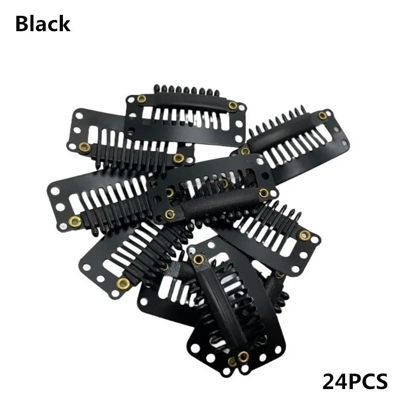Small 24 Pcs 9-teeth Beige/Brown/Black Hair Clips for Extension Clip-Ins