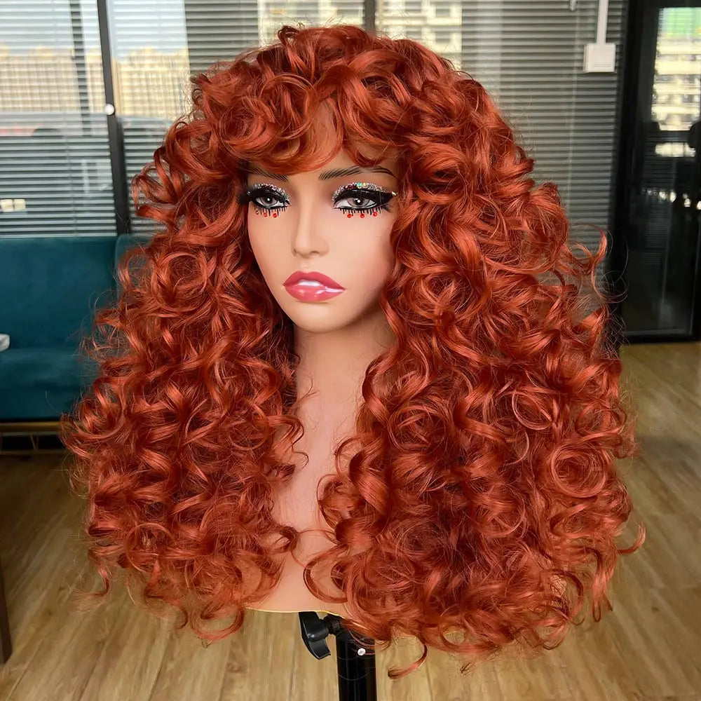 Curly Synthetic Wig with Bangs - Various Color Available