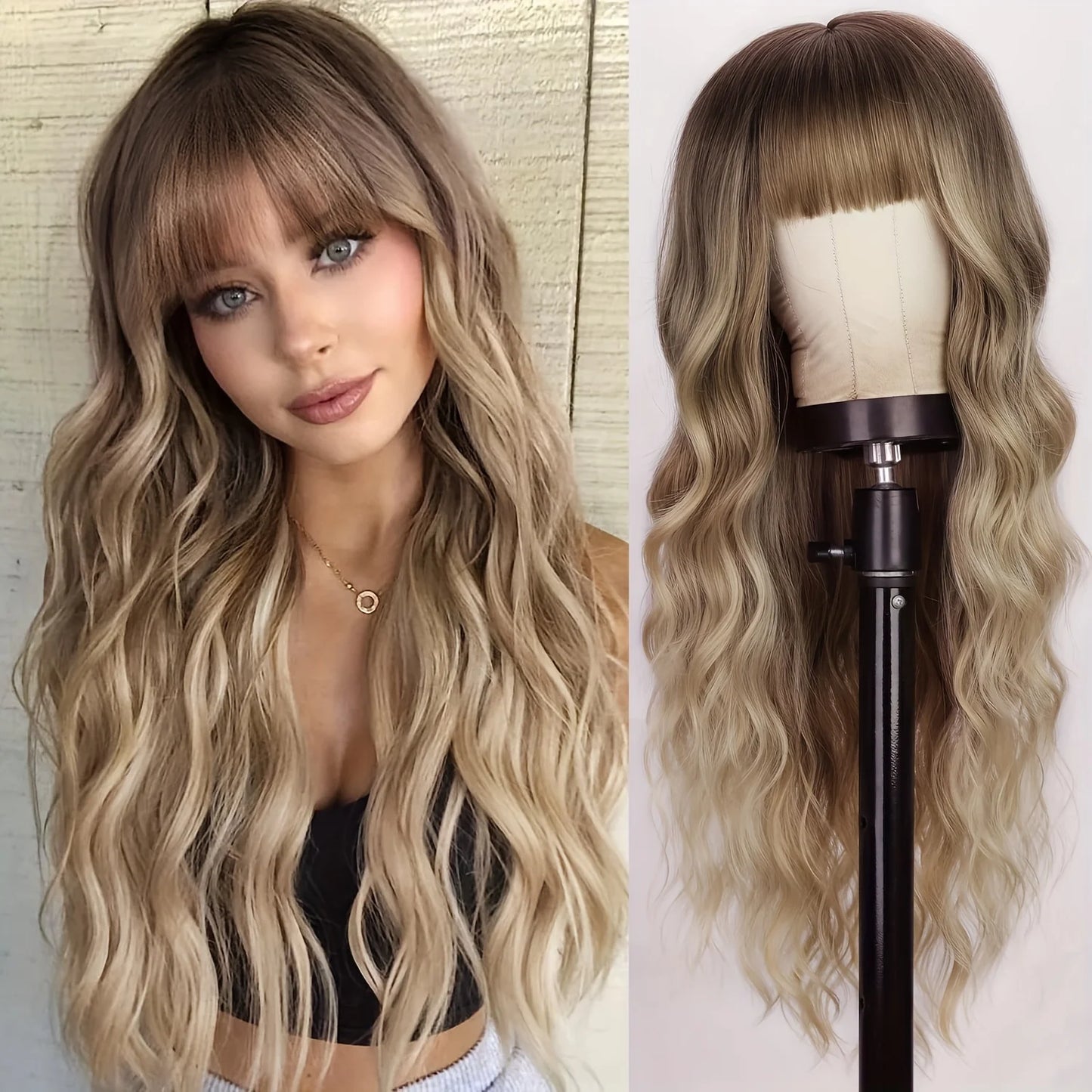 Long Wavy Synthetic Hair Wigs with Bangs - Various Colors Available