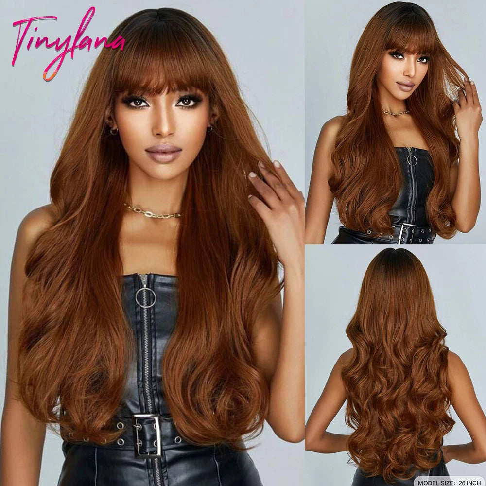 Long Curly Wavy Synthetic Wigs with Bangs