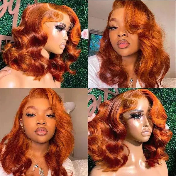 Short Bob Body Wave Ginger Orange - Human Hair, HDLace Glueless Wig