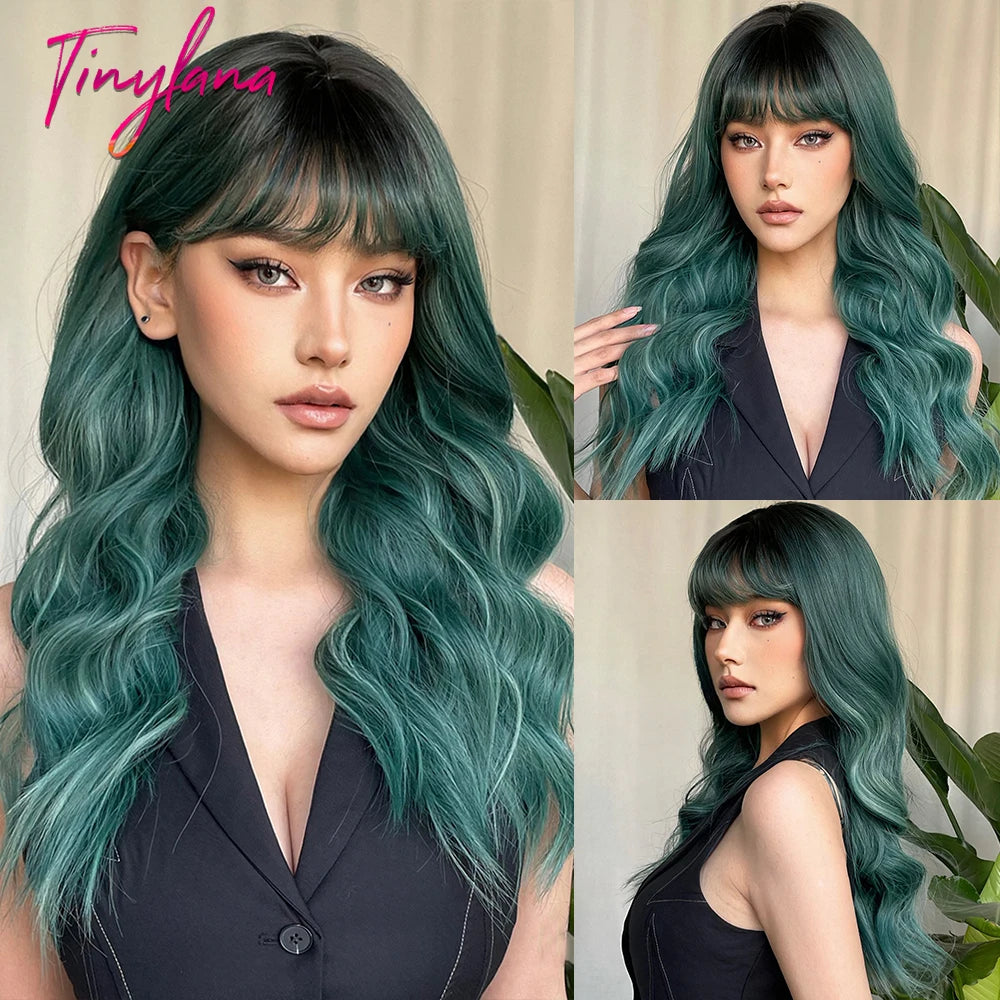 Long Curly Wavy Synthetic Wigs with Bangs