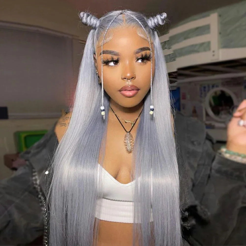 Raw Vietnamese Straight Silver Grey - HD Transparent Lace Frontal Human Hair Wig